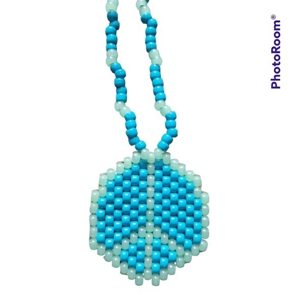 Glow in the Dark Peace Sign Pony Bead [Kandi] Necklace - Picture 1 of 4